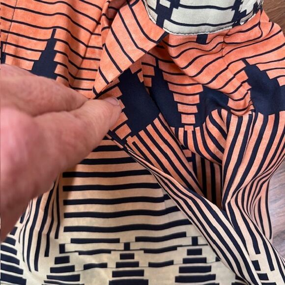 Parker 100% Silk Shorts Geo Print Navy Orange Green Pockets Zip Front Size 2 - Picture 5 of 13